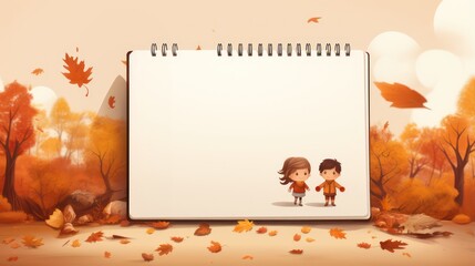 	
Greeting card template with autumn theme, children's illustrations, with blank copy space for text.	
