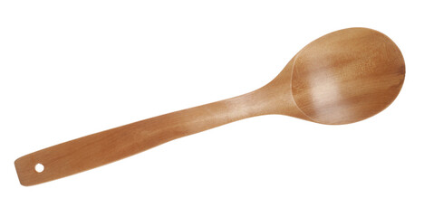 One empty wooden spoon isolated on white