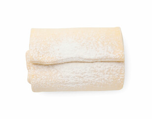 Raw puff pastry dough isolated on white, top view