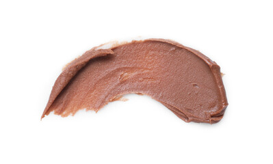 Smear of tasty nut butter isolated on white, top view