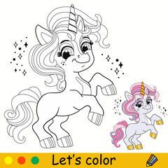 Kids coloring with cute baby unicorn vector