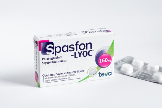 Spasfon. Traitement des spasmes de l'intestin, des voies biliaires, de la vessie et de l'ut&eacute;rus.