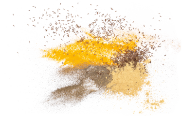 Mixed spice turmeric, ginger powder, cumin and ground black pepper isolated on white