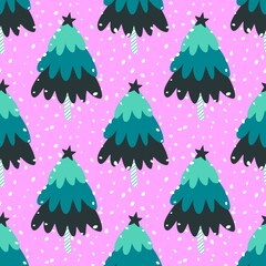 Christmas tree seamless pattern for wrapping paper and fabrics and kids clothes print and new year party textiles