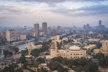 Fototapeta na wymiar Cairo, Egypt - October 25, 2022. Views of the buildings and the Nile river in the old Cairo city