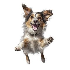 cute dog jumps and laughs on isolated transparent background