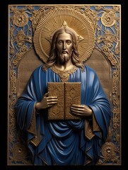Fototapeta premium Divine presence: the timeless essence captured in the sacred icon of Jesus Christ, a spiritual masterpiece radiating religious symbolism, faith, and the profound resonance of Christian artistry.
