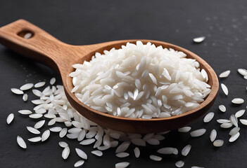 rice in a wooden spoon