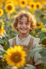 boy laughing in sunflower fields
