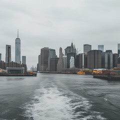 New York City Skyline View from the Water on a Cloudy Day