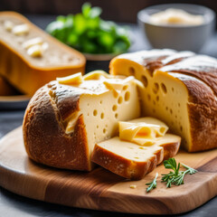 cheese bread on a wooden cutting table