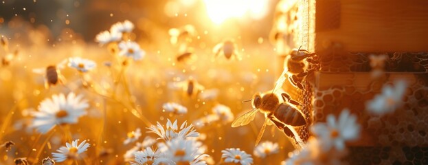 hive beekeeper or apiarist tending hives with a beehive
