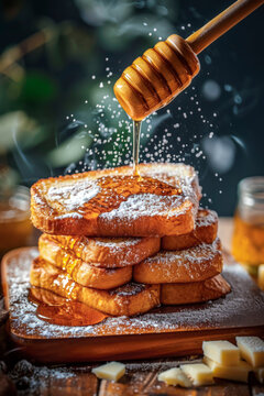 Honey Drizzle on French Toast Stacked on a Plate Generative AI image