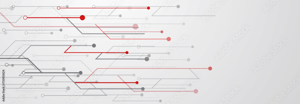 Wall mural abstract illustration with a pattern of dots connected by lines, gray and red on a white background