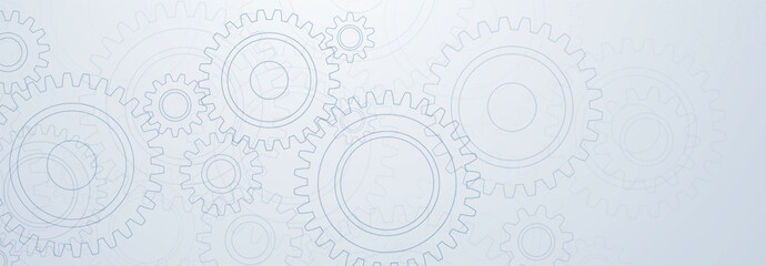 Abstract illustration with a pattern of large and small gears, in blue colors on a white background - obrazy, fototapety, plakaty