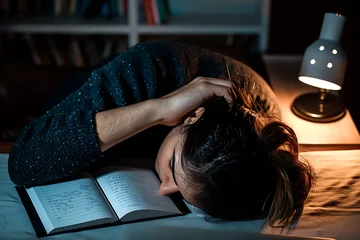 Foto op Aluminium Estudiante dormiendo  en su  escritorio junto a sus libros © Mprince