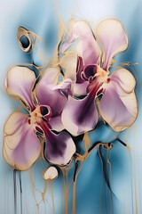 Pink orchid on a blue background as abstract art, clean bold colors 