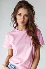 Fashion Precision, Expertly Crafted Flat Lay Mockup for Logo Branding on Women's Pink Tees
