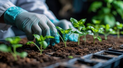 a scientist is using his computer to plant vegetables, in the style of natural lighting