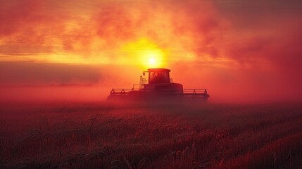 Naklejka premium modern farm machinery in a fresh field at sunrise