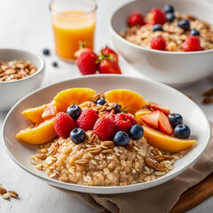 nutricious muesli with berries and milk