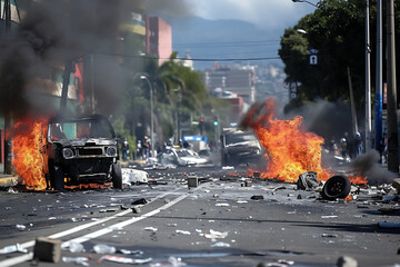 Protestas  en la calle con incendios y disturbios