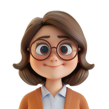 Smiling Female Teacher: A Cute 3D Render of a Simple Cartoon Character, Isolated on Transparent Background, PNG