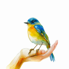  Painting of a bird standing on the hand