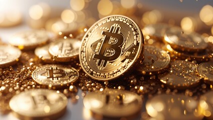 Bitcoin tokens on white background - obrazy, fototapety, plakaty