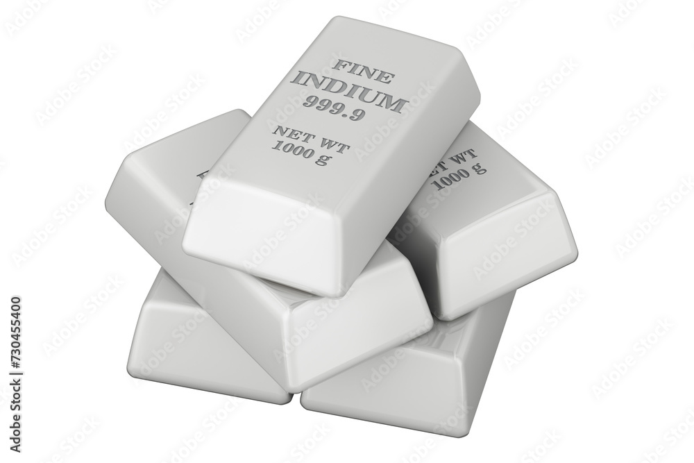 Poster indium ingots, 3d rendering isolated on transparent background
