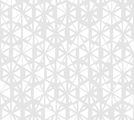 Subtle minimal vector seamless pattern with small randomly scattered triangles, floral shapes, hexagonal grid. Light gray and white modern texture. Stylish background with halftone effect. Geo design