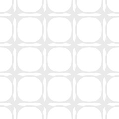 Vector geometric abstract seamless pattern. Elegant light gray and white background. Simple retro vintage style ornament. Minimal subtle texture with big curved shapes, grid, circles. Repeated design