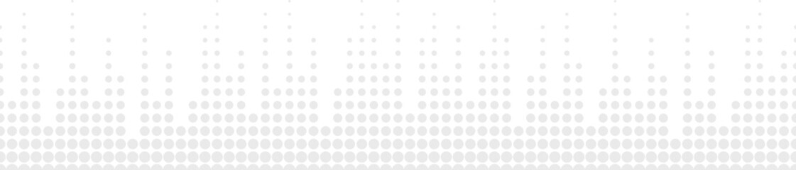 Vector seamless border. Simple minimal monochrome light gray frame with dots, circles. Dynamic visual effect, illustration of sound waves, music. Techno geometric texture. Subtle repeated background