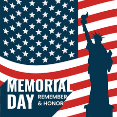 Memorial day colored template with liberty statue landmark Vector
