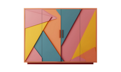 Abstract geometric patterns on a modern storage cabinet.