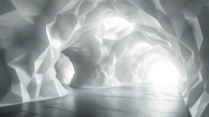 Futuristic Geometric Cave: Ethereal Light and Shadow Play