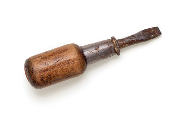 An Old, Well-Worn, Short Bladed Screwdriver with a Wooden Handle