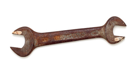 Old Rusty Crescent Wrench Isolated on White