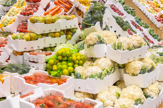 Fresh fruits and vegetables at a market in Buraydah.