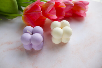 set of handmade soy candles. interior candles made of natural soy wax	
