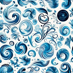 Fototapeta na wymiar Set of blue swirl postals isolated on transparent background.