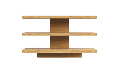 Minimalist wooden shelf against a clean background.