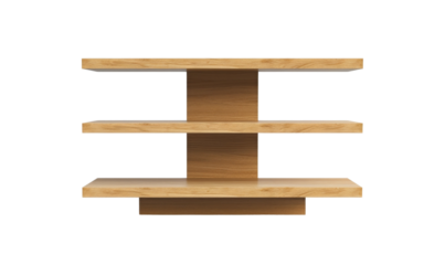 Minimalist wooden shelf against a clean background.