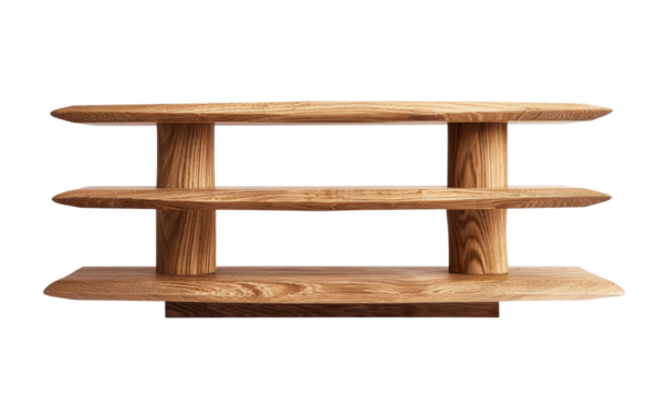 Minimalist wooden shelf against a clean background.