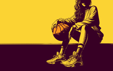 Illustration en vecteur : joueuse de basket-ball assise