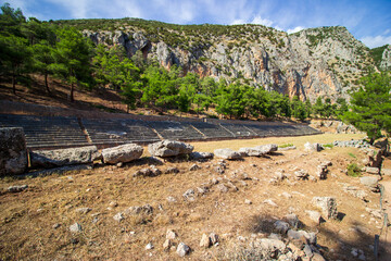  The ancient stadium of Delphi is located at the highest point of the sanctuary of the Apollo archaeological site. One of the most important ancient Greek religious sanctuaries to the god Apollo. 
