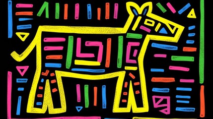 A drawing of a horse with colored lines and shapes, AI