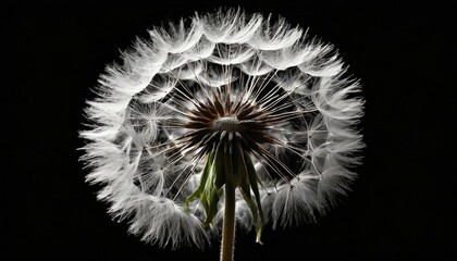 Dandelion flower on black background. Black dandelion flower on black background
