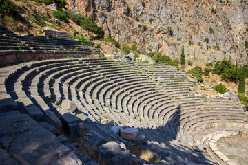 Ancient amphitheater of Delphi. Archaeological site in Greece. Greek religious sanctuaries to the...