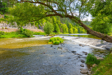 Water weir on Sazava River, Czechia